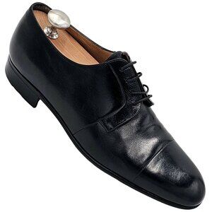 Vintage A. Testoni Men's 8 Italian Black Calf Leather Dress Shoe Cap-toe Oxfords